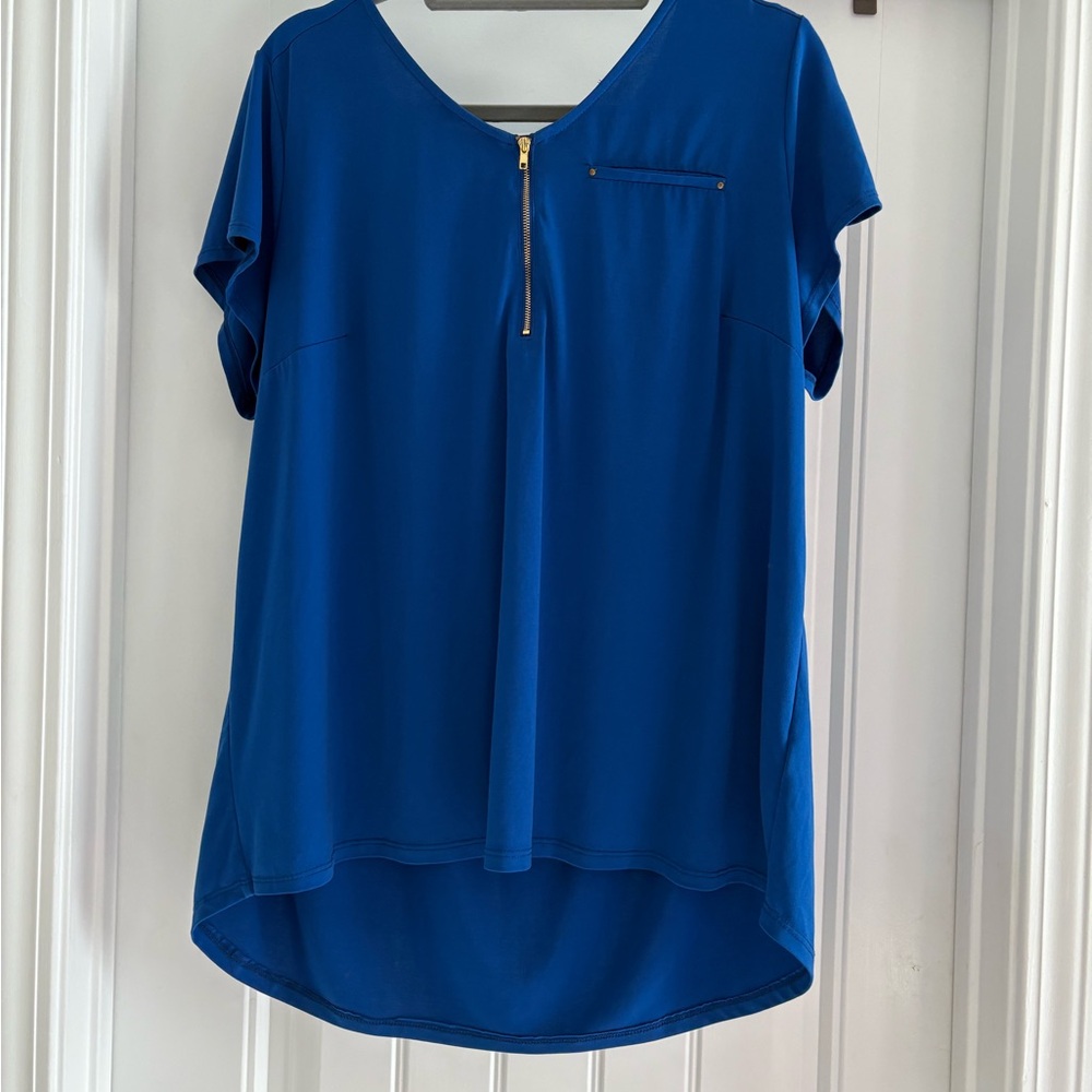 Roz & Ali Royal Blue Blouse with Zipper Accent